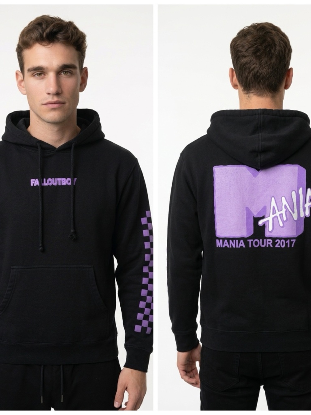 FALL OUT BOY • MANIA Tour 2017 Black Purple Checkerboard Hoodie Size Small